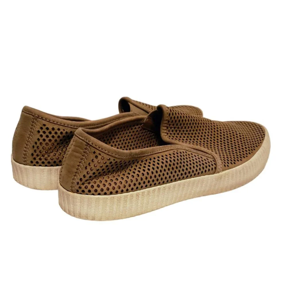 FRYE Camille Perforated Leather Loafer Slip-On 9.5 Taupe Tan Brown